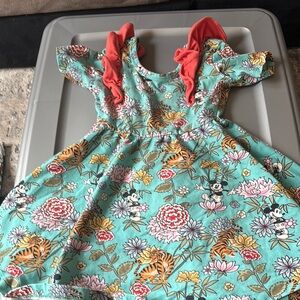 Floral Kids Dress with Cartoon Print